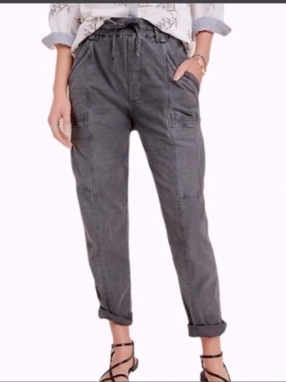 Anthropologie Crop Utility Pants in Gray Wash - size 26